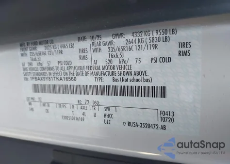 2026 Ford Transit-350 Passenger Van Xlt из США, поврежденный, VIN 1FBAX9Y81TKA16560